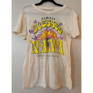 Simply Southern Blessed Nana Sunflower Butterfly Graphic T Shirt Womens Sm Cream